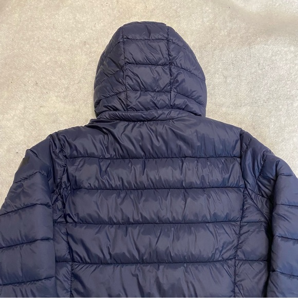 DKNY Womens Puffer Coat Size M Blue Thumb Holes Full Zip Hooded - Picture 4 of 14